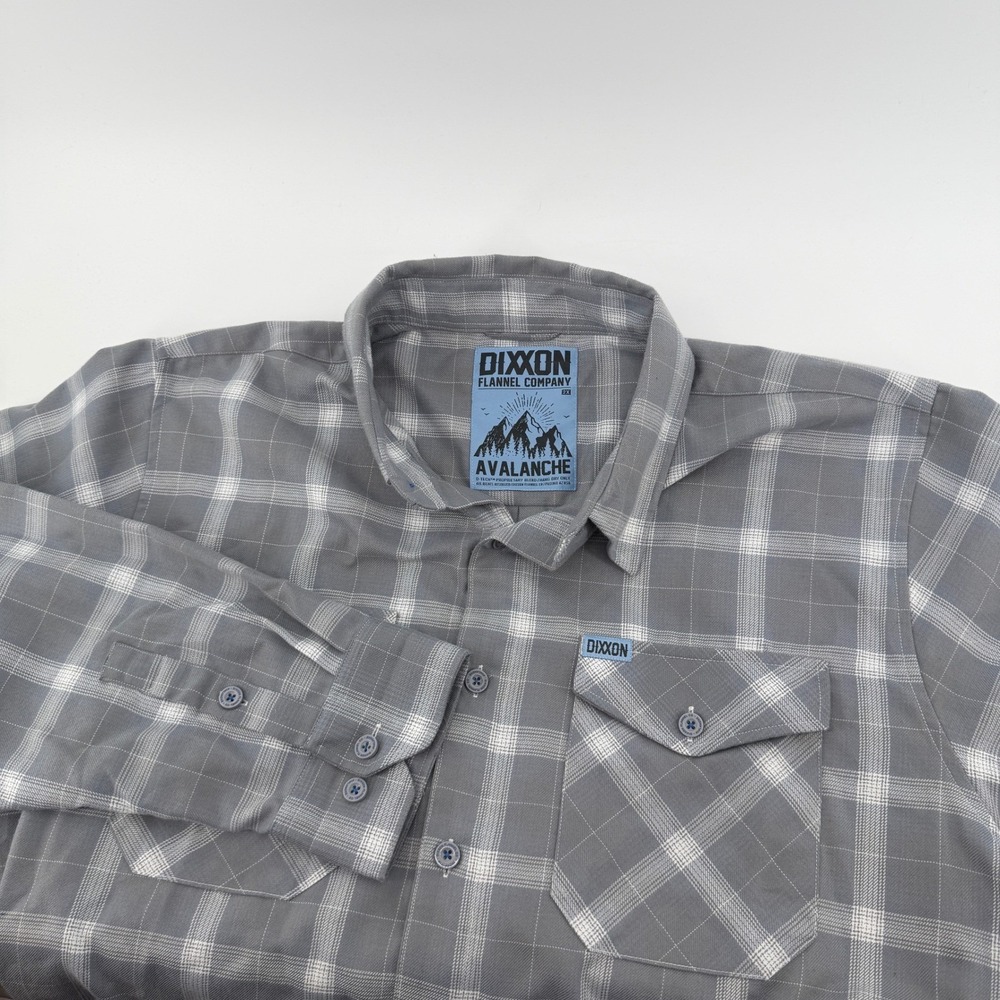 Dixxon Flannel Mens 2XL XXL Avalanche Grey White Plaid D-Tech Long Sleeve Shirt